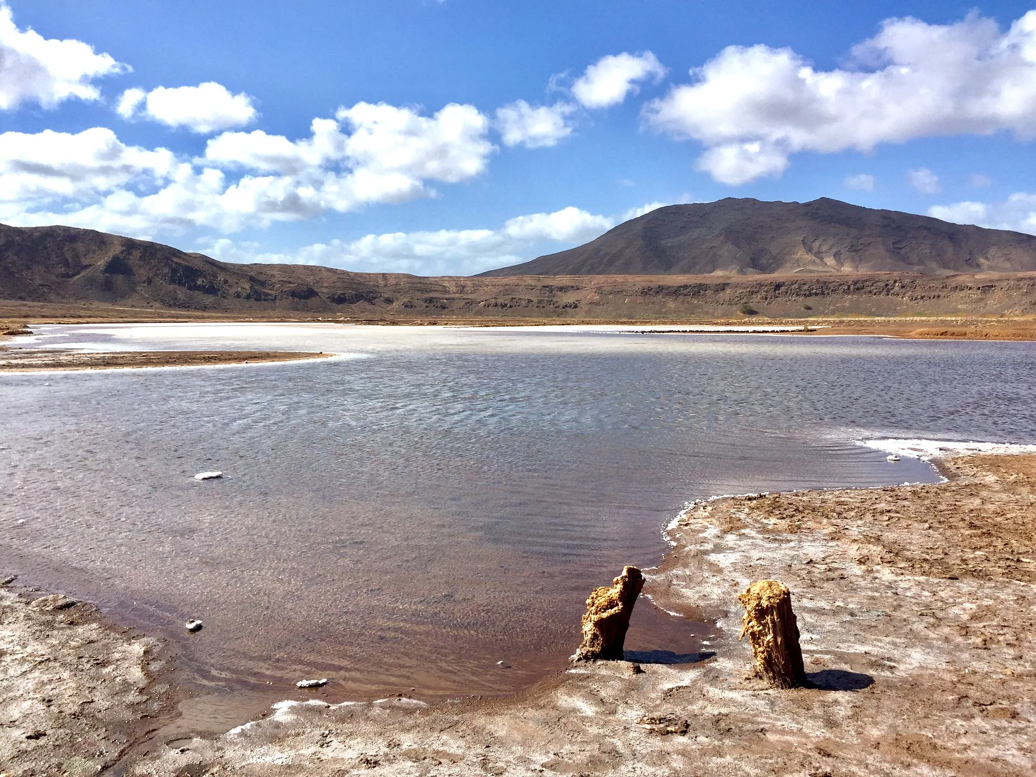 A lake surrounded by mountains in Sal Island, Cape Verde